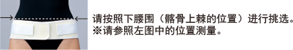 请按照下腰围（髂骨上棘的位置）进行挑选。※请参照左图中的位置测量。